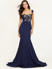 Robe sublime de soirée sirène Tissu de satin avec dentelle encolure en coeur Avec traîne
