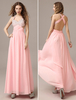 Robe subtenue de bal A-ligne en chiffon rose col maillot de bain plissé