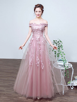 Robe subtenue de bal A-ligne Tissu de satin Cameo Rose hors de l