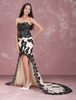 Robe subtenue de bal fourreau en satin stretch champagne bustier avec dentelle Avec traîne