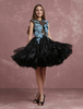 Robe subtenue de bal princesse en tulle noir col rond avec perles longueur genou