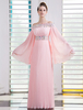Robe subtenue de bal rose A-ligne en chiffon col bateau avec strass longueur plancher Milanoo