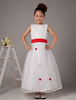 Robe sweet de fille de fleurs A-ligne blanche en organza et satin avec col rond