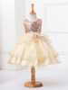 Robe sweet de fille de fleurs en tulle col rond avec paillettes