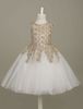 Robe sweet de fille de fleurs en tulle doré clair col ras du cou avec dentelle