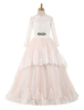 Robe sweet de fille de fleurs Tissu de satin rose rougissant col rond avec noeud