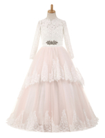 Robe sweet de fille de fleurs Tissu de satin rose rougissant col rond avec noeud