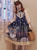Robe Sweet JSK Lolita Bleue Sans Manches Noeuds Boutons Jupes Lolita Jumper Déguisements Halloween