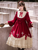 Robe Sweet Lolita Bordeaux Polyester Manches Longues Noeud Croix Robe Douce Robe Lolita One Piece
