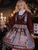 Robe Sweet Lolita Ensemble 3 Pièces Noël Bordeaux Manches Longues Overskirt Pardessus Top Robe Sweet Lolita Outfit