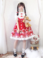Robe Sweet Lolita JSK Imprimé Cerise Noeuds Lolita Jumper Rouge Déguisements Halloween