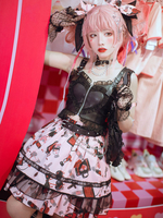 Robe Sweet Lolita Motif Croisé Polyester Sans Manches Volants Robe Rose Sweet Lolita