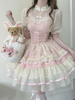 Robe Sweet Lolita OP plissée sans manches en polyester Robe Sweet Lolita Hime rose