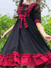 Robe Sweet Lolita OP Polyester Manches Courtes Noir Rouge Bowknot Lolita One Piece