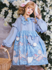 Robe Sweet Lolita OP Polyester Manches Longues Pom Poms Volants Bleu Ciel Robe Une Pièce Sweet Lolita