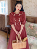 Robe Sweet Lolita OP Robe en polyester à manches courtes et nœuds Robe Lolita une pièce bordeaux