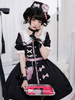 Robe Sweet Lolita Polyester Manches Courtes Dentelle Nœuds Volants Jupe Pull Noir Sweet Lolita
