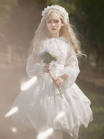 Robe Sweet Lolita Polyester Manches Longues Noeuds Dentelle Blanche Robe Sweet Lolita