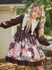 Robe Sweet Lolita Polyester Manches Longues Robe à Volants Motif Ours en Peluche Café Marron Robe Sweet Lolita
