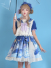 Robe Sweet Lolita SK Motif étoiles en polyester à volants Jupe Lolita bleue