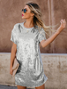 Robe t-shirt à sequins à manches courtes et deux couleurs