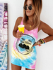 Robe T-shirt Imprimé avec Bretelles à Col Rond avec Dos Nu à Lacets Multicolores Robe T-shirt Sexy Eté