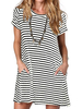 Robe T-shirt Imprimés les Rayures Courte Décontracté avec Poche à Col Rond avec Manches Courtes Bicolores Bas Evasée Robe Droite Robe Maxi