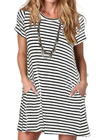 Robe T-shirt Imprimés les Rayures Courte Décontracté avec Poche à Col Rond avec Manches Courtes Bicolores Bas Evasée Robe Droite Robe Maxi