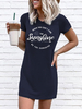Robe Tee Shirt Imprimé Femme à Col Rond avec Manches Courtes Bicolores Robe Eté