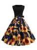 Robe Tournesol Femme Robe Vintage Imprimé Floral Années 1950 Arcs Robe Sans Manches Dété