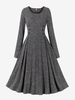 Robe Trapèze Rétro Lacets Style Audrey Hepburn Années 1950 Manches Longues Gris