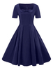 Robe trapèze vintage des années 1950 à manches courtes et à encolure carrée