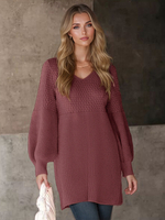 Robe tricotée avec lanterne manches longues col en V mini robe de printemps pour femme 2025