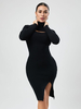 Robe Tricotée Charmante Femme Fendu Col Haut Manches Longues En Acrylique