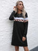 Robe tricotée charmante imprimé léopard manches longues col bijou polyester robe tunique en coton