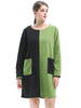 Robe tricotée col bijou charmant bloc de couleur noir vert manches longues robe mi-longue surdimensionnée