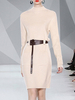 Robe tricotée Eric White confortable polyester manches longues bijou cou robe mi-longue
