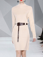 Robe tricotée Eric White confortable polyester manches longues bijou cou robe mi-longue