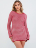 Robe Tricotée Femme Élégante À Rayures Manches Longues Polyester