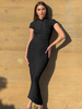 Robe Tricotée Femmes Plissée En Polyester Manches Courtes