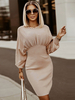 Robe Tricotée Mode Manches Longues Robes Col Rond Robe Moulante