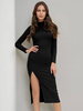 Robe tricotée pour femme élégante fendue sur le devant col haut manches longues polyester fente haute
