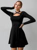 Robe tricotée pour femme moderne à lacets en polyester à manches longues et col carré