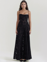 Robe trompette bretelles spaghetti à lacets broderie florale robes longues de bal