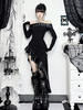 Robe tunique gothique noire à volants et à manches longues pour femme