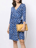 Robe tunique grande taille Motif imprimé floral bleu col en V manches longues Robe t-shirt surdimensionnée