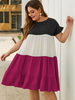 Robe tunique grande taille T-shirt col bijou manches courtes volants longueur genou été robe mi-longue rouge