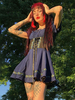 Robe une pièce pour femme en dentelle bleu marine foncé gothique sans manches en polyester robe gothique courte