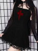Robe une pièce pour femme en dentelle noire à col carré et manches longues en polyester gothique