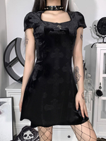 Robe une pièce pour femme; passepoil noir; col carré; manches courtes; robe gothique en polyester